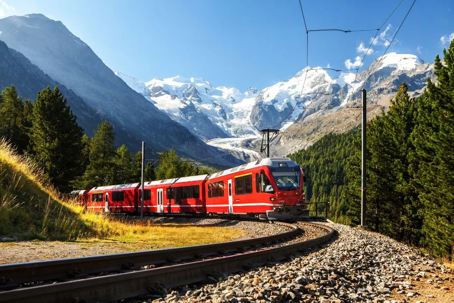 Travel through the Swiss Alps on the Bernina Express