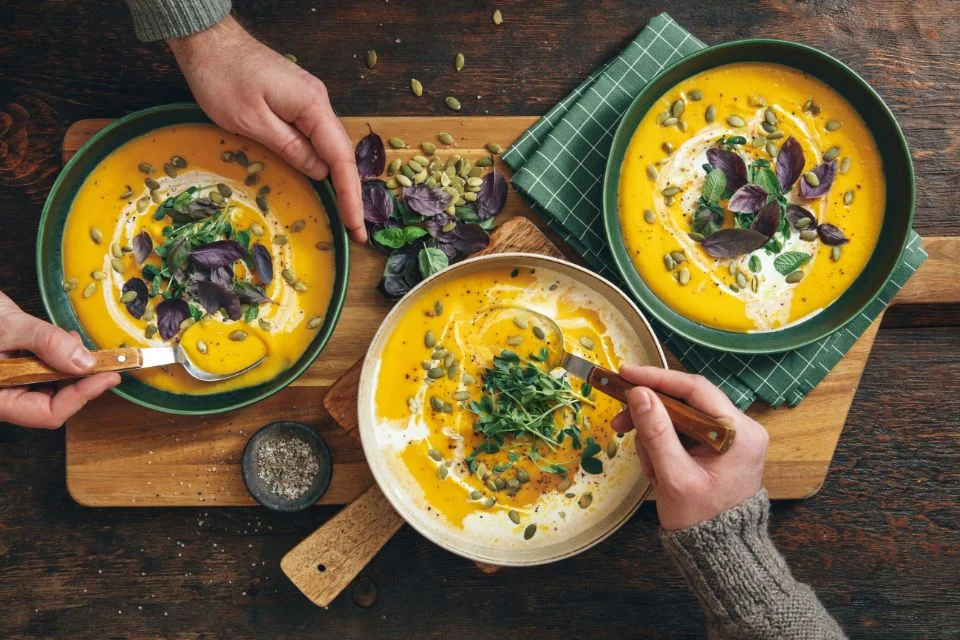 The soup is made with flour, butter, onion, stock (preferably beef stock), and Gruyere on top