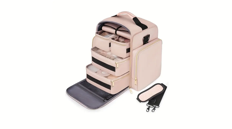 Bright Pink Polyester Travel Makeup Bag Organizer for Women